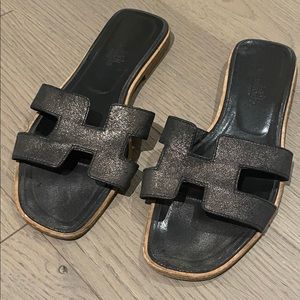 Authentic Hermes Oran sandal black metallic 36.5